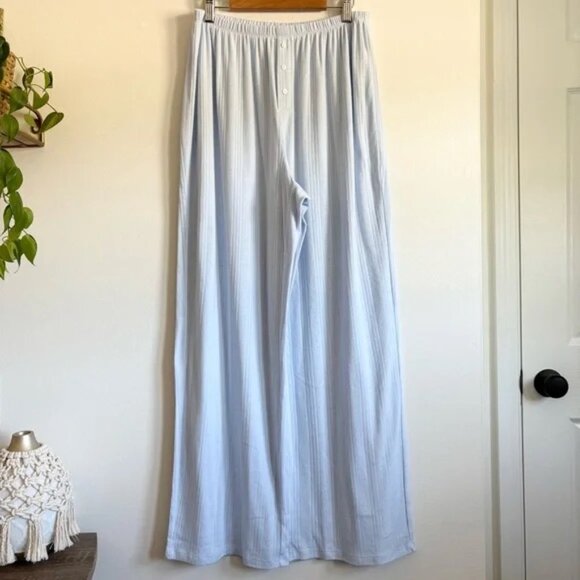 Aerie Off-Duty Pointelle Trouser PJ in Eyelet Blue NEW - Picture 2 of 5